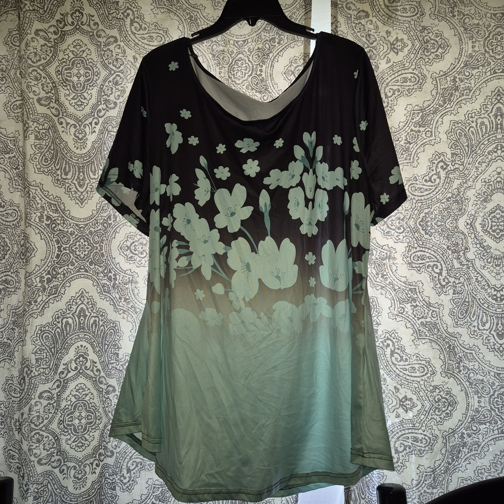 Floral Black and Green Women's Top